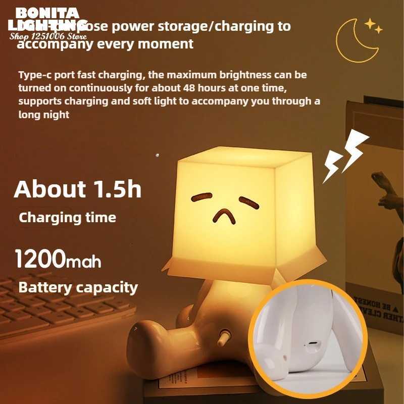Cute Little Man Sitting Table Lamp - RGB Dimmable LED Desk Light USB Rechargeable Expressions Night Light for Desktop DecorM251125