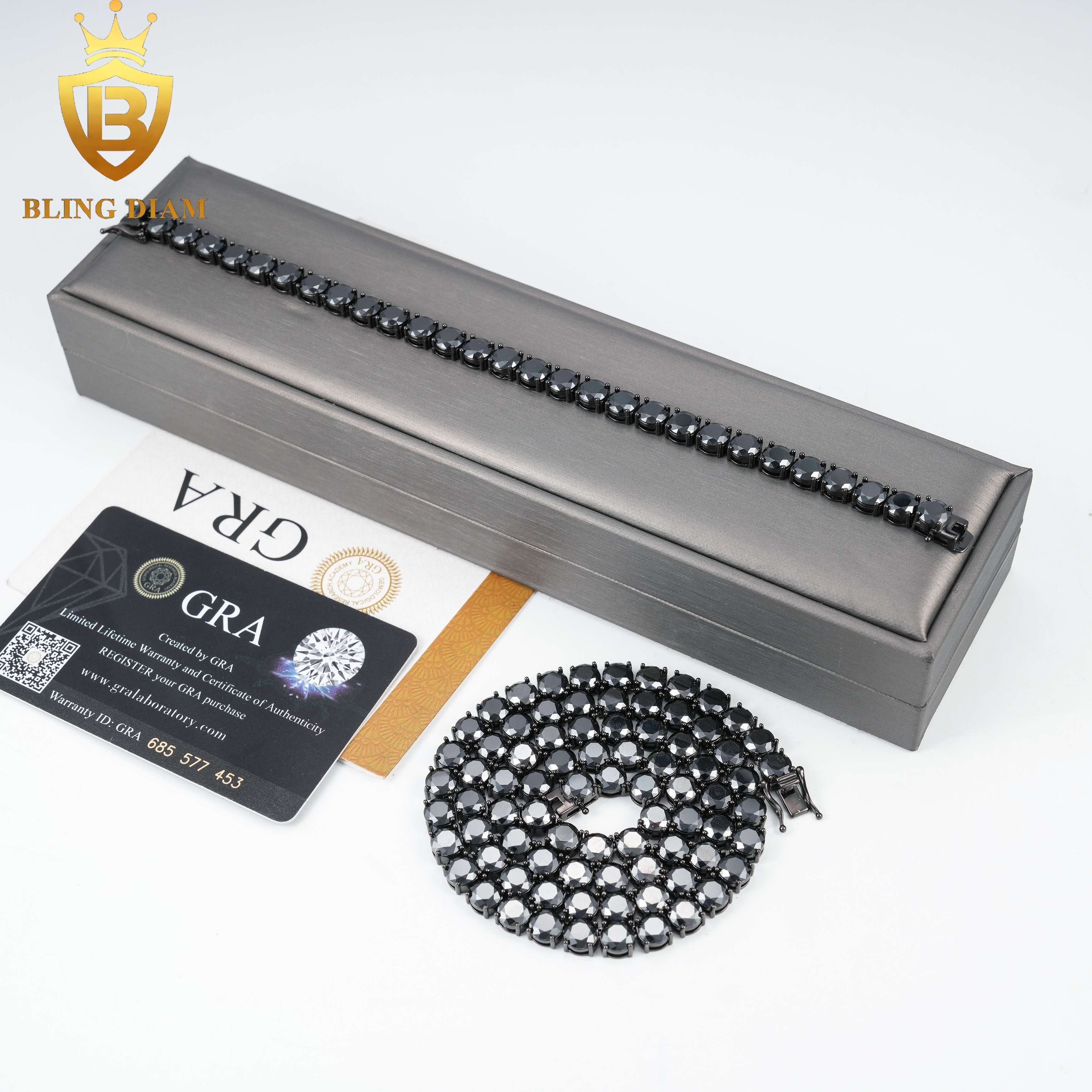 3mm 4mm 5mm 6.5mm Hip Hop Jewelry 925 Silver Vvs Black Moissanite Iced Out Tennis Chain Bracelet Necklace