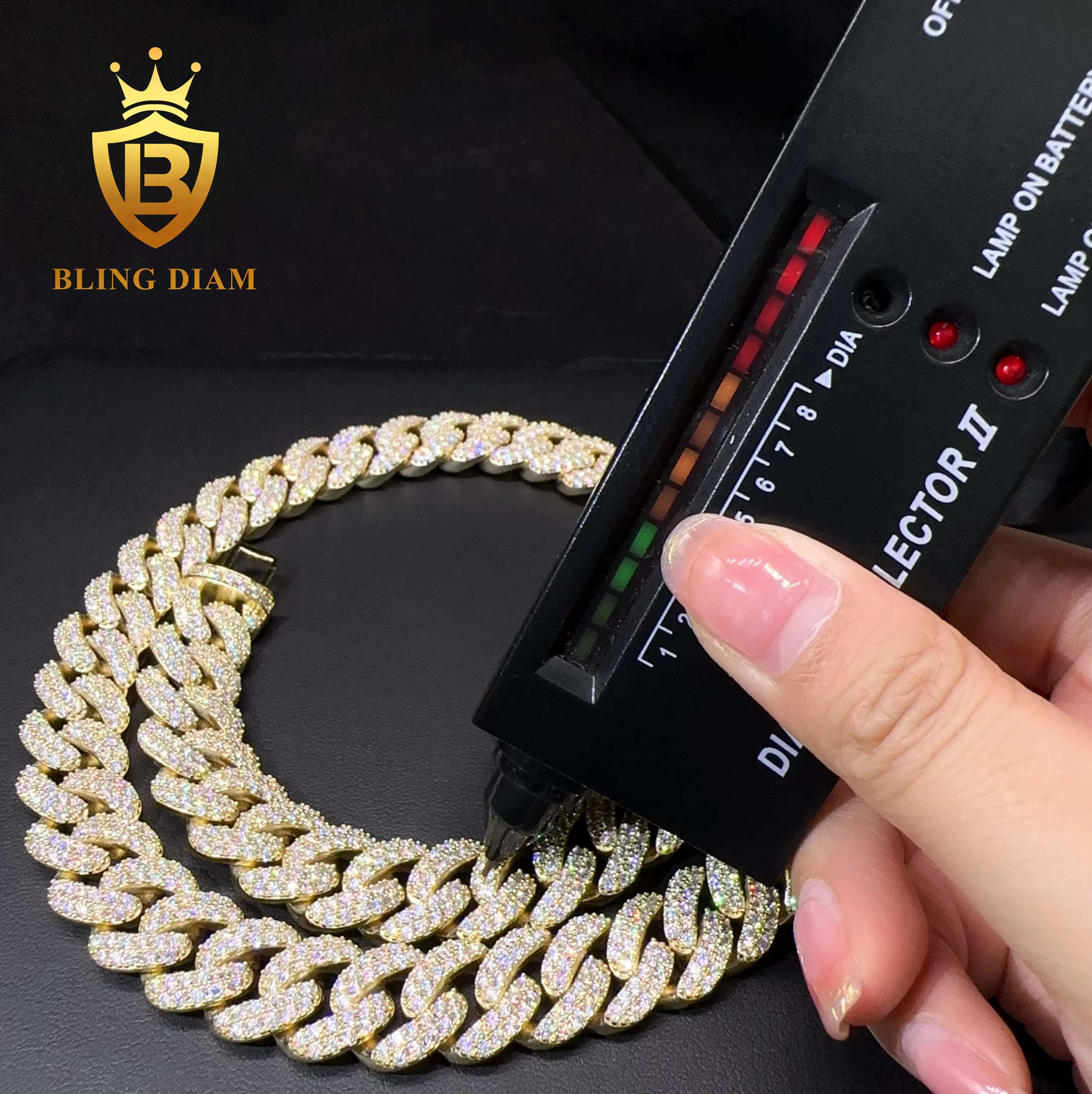 Factory Price 15mm Iced Out Miami Hip Hop Chain 10k Gold Plated Silver VVS Moissanite Diamond Cuban Link Chain