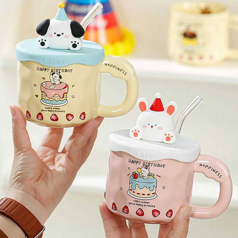 1PC Kawaii Cup Cute Lovely Bear Ceramic Mug Large Capacity With Lid Coffee Cups Breakfast Milk Mugs Y251125