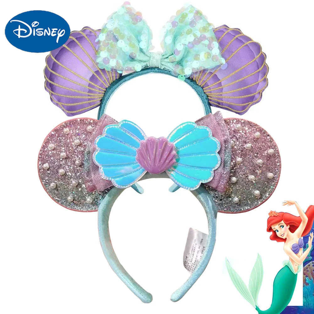 Disney Princess series mermaid Minnie Mouse Headband Shell Bow Ears COSTUME Headband Cosplay Plush Adult/Children Headband Gift X250425