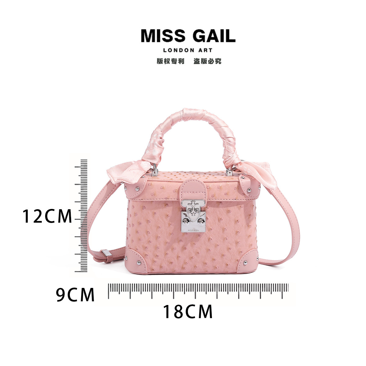 Ostrich Pattern Box Bag For Women's Fashion Luxury Silk Scarf PU Leather Designer Bag One-shoulder Crossbody Handbag