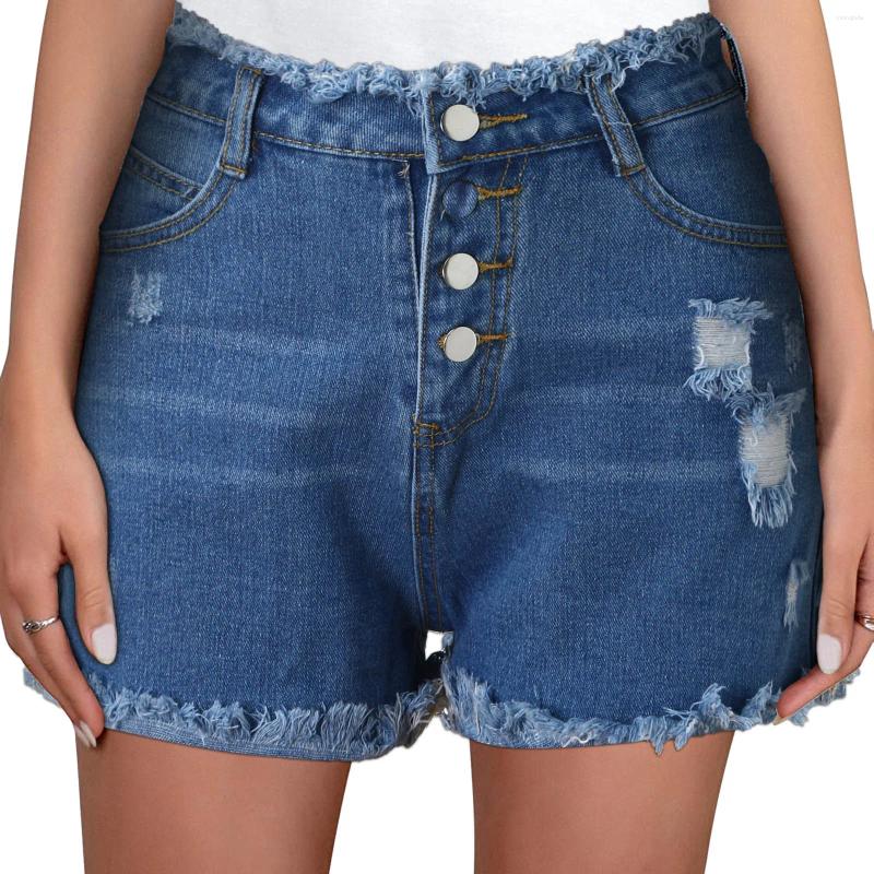 CNLONGBIDA Women's Shorts Women Summer Jeans Retro Casual Hole Ladies Denim Black Blue Streetwear Street Folding Edge 2025