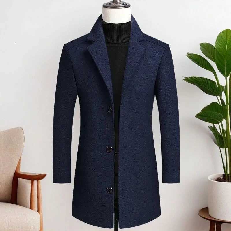 Mens New Chinese Style Winter Wool Overcoat Single Faced Luxury Casual Trench Coat for Middle Aged Senior Dads High End FashionT251125