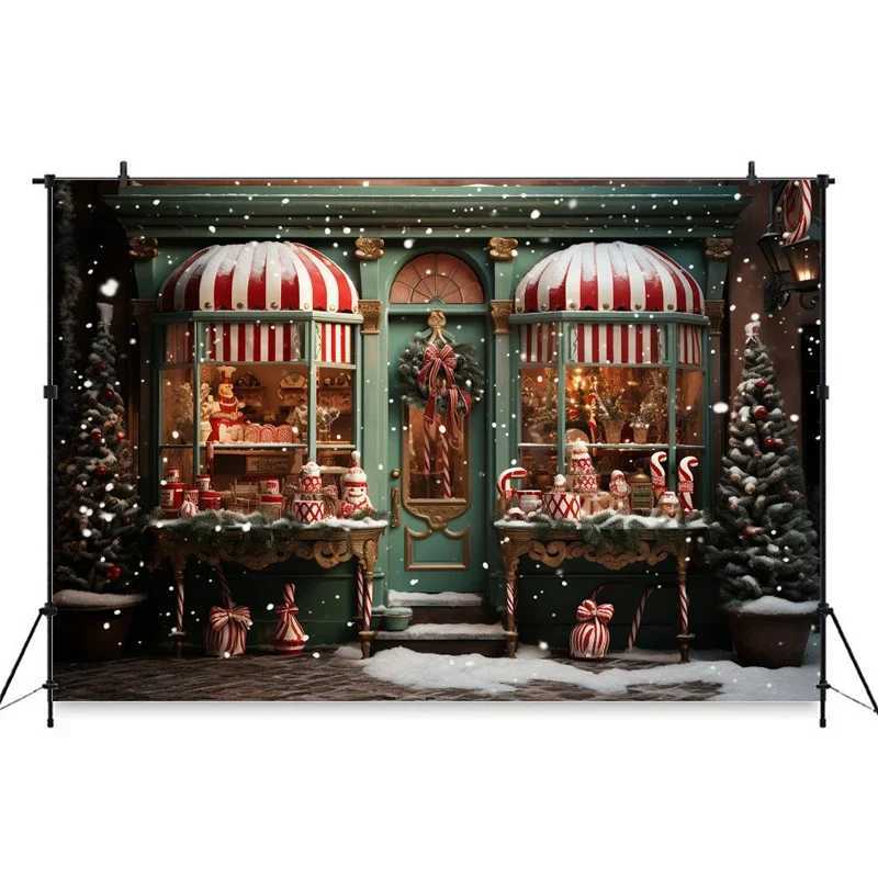 Mocsicka Christmas Shop Background Photography Tree Party Children Winter Snow New Years Candy Store Kids Photo Backdrop StudioM251125