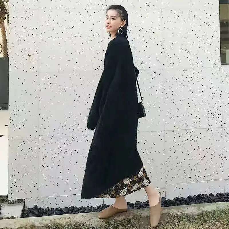 White Long Cardigan For Women 2024 New Winter Clothes Knitted Fluffy Long Sleeve Cashmere Sweater Coat Korean Style Warm Vintage
