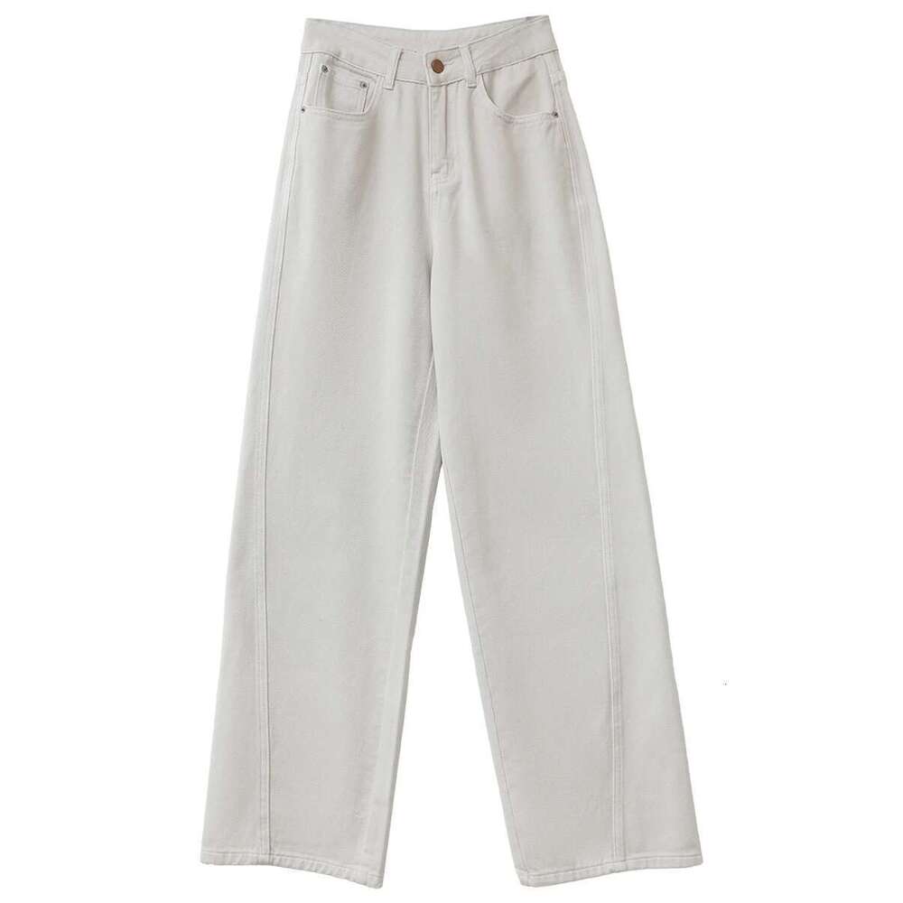CHIC VEN Women Denim Pant High Waisted Cotton Twill Female White Jeans Slim Wide Leg Long Pants Spring Autumn 2024