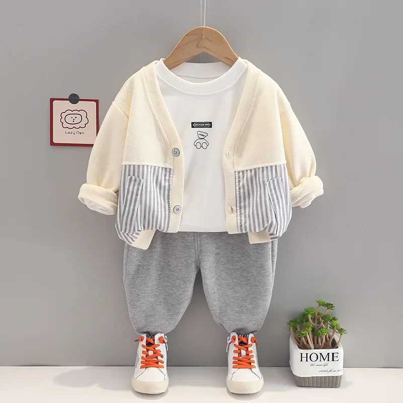 Clothing Sets Spring Autumn Baby Boy Clothes 9 to 12 Months Casual Sport Long Sleeve Cardigan Coat + White T-shirts + Pants Boys Sets Clothing R250424