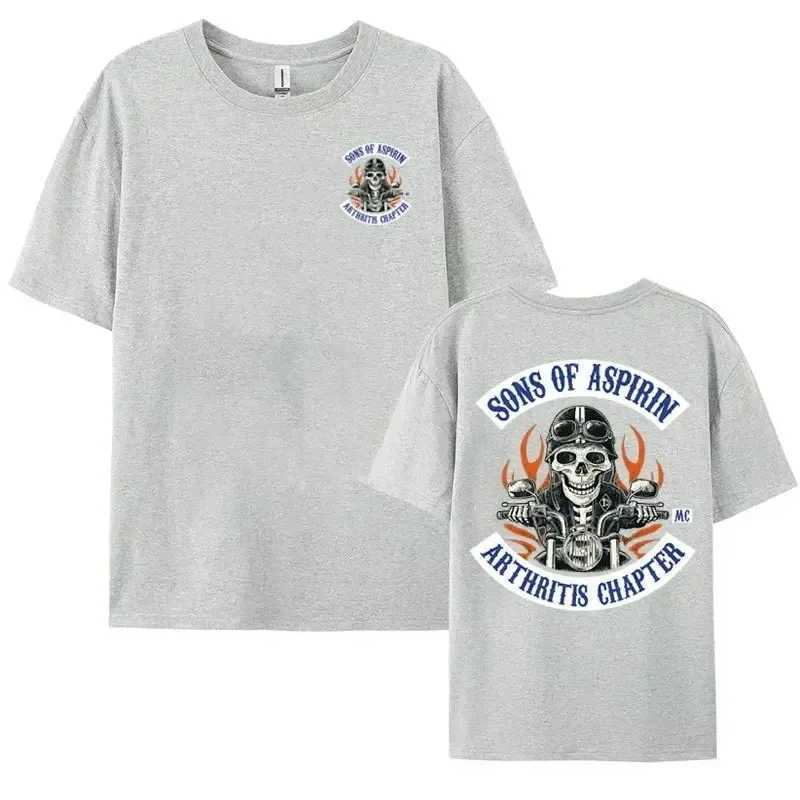 Interesting Motorcycle Rider Skull Printed T-shirt for Mens Summer 100% Cotton Fashion Gothic T-shirt Retro Cool Y2k Casual T-shirt W250425
