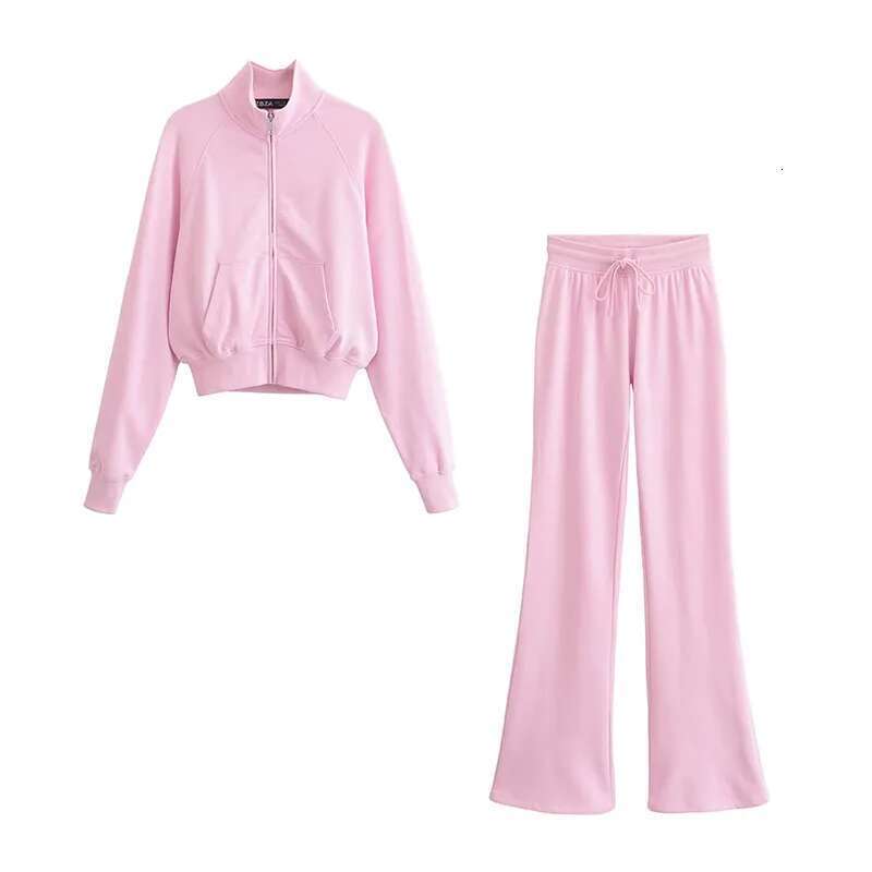 TRAF Women's Suit Spring 2025 New Multicolor Cotton Jacket Trousers Set Zipper Sweatshirt Flared Pants Casual Sports