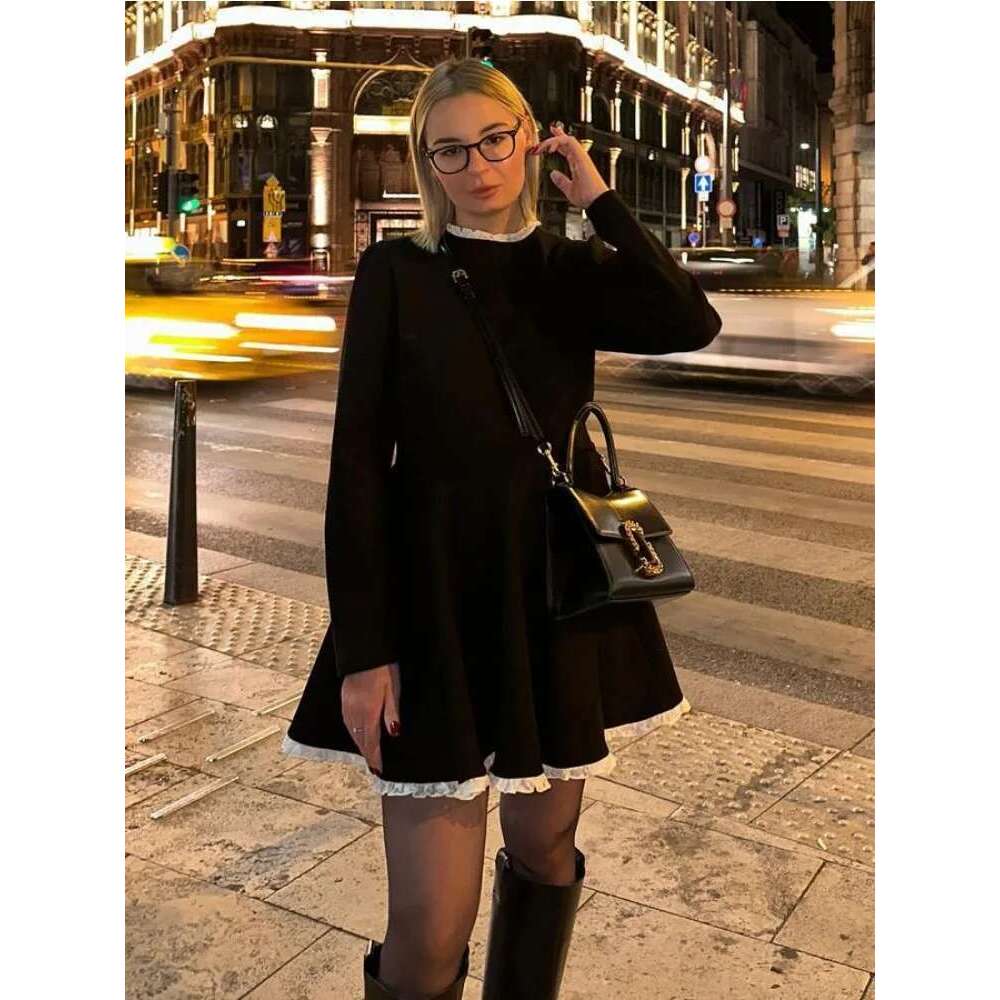 Splice Lace Mini For Women High Waist Slim Elegant Dresses Femme Wedding Retro Temperament Dress Womens Clothes New