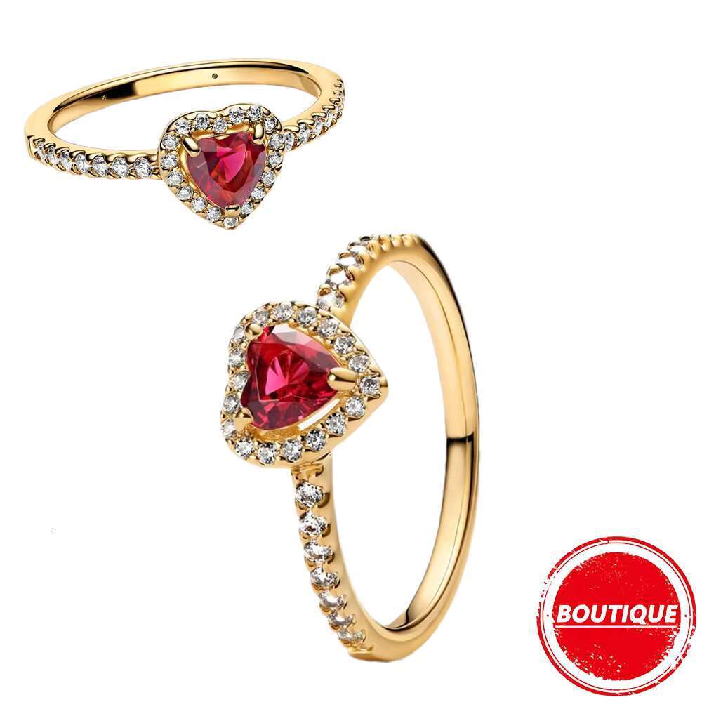 DHCollections Red Heart Female Ring with Colored Zircon the Best Choice Wedding Engagement and Birthday Jewelry for Women