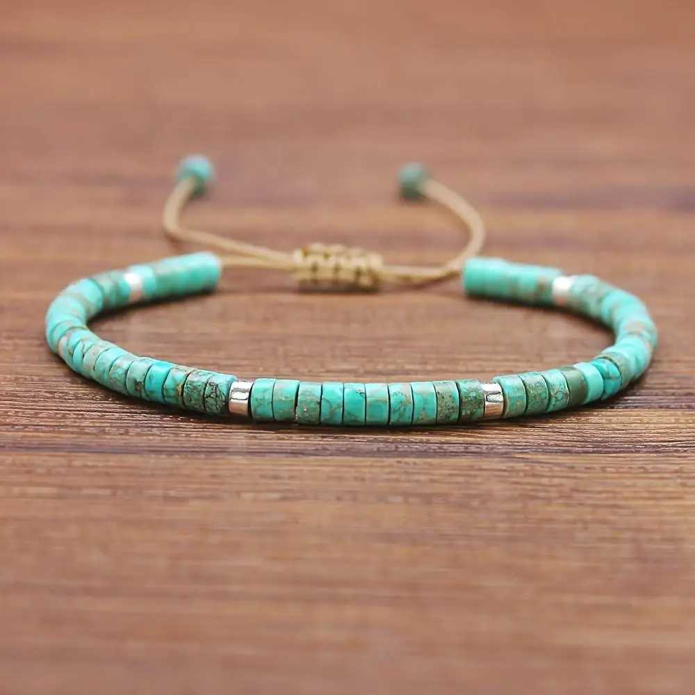 Adjustable Natural Turquoise Beaded Bracelet Natural Stone Perfect for Vacation Gifts J251125