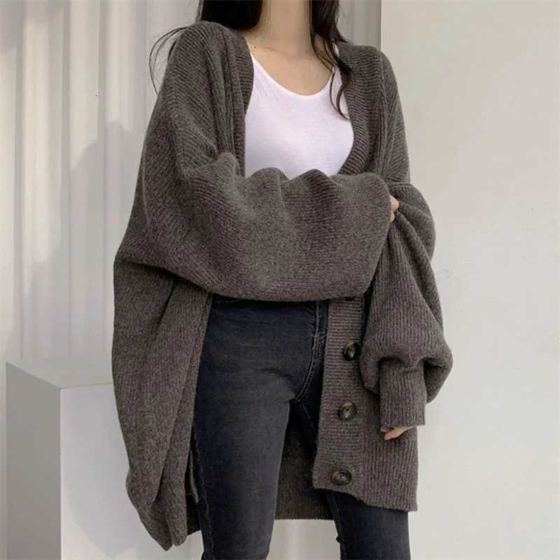 Autumn Winter Women Cardigan Sweater Casual All-Match Loose Long Sleeve Knitted Jackets Fashion V-Neck Single-Breasted SweatersT251125
