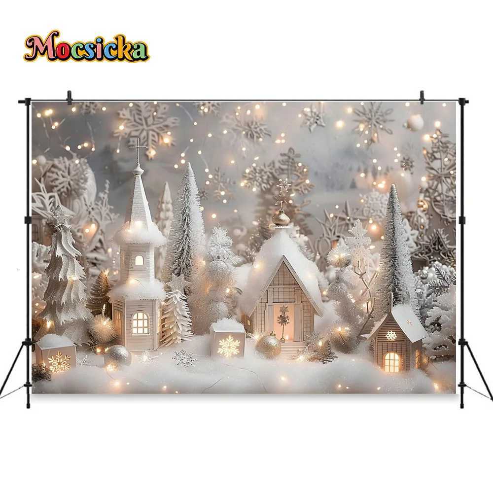 White Christmas Photography Background Silver Xmas Tree Decor Ball Lantern Shiny Backdrop Kid Winter Dreamy Birthday Party PhotoM251125