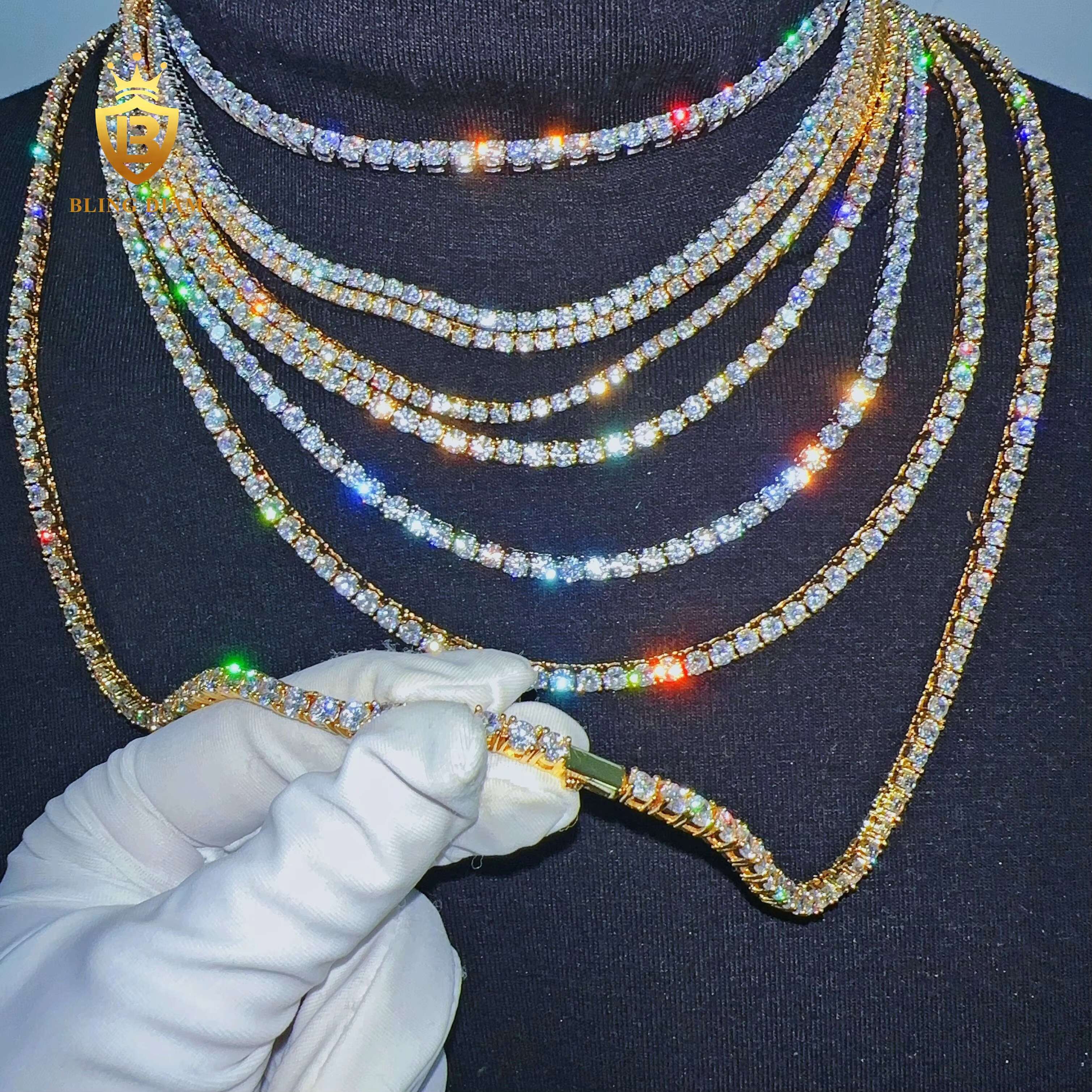 Blingdiam Jewelry Custom Fine Classic 3mm 4mm 5mm 6mm Stainless Steel Hiphop Chain AAAAA+ Moissanite Tennis Chain and Bracelet