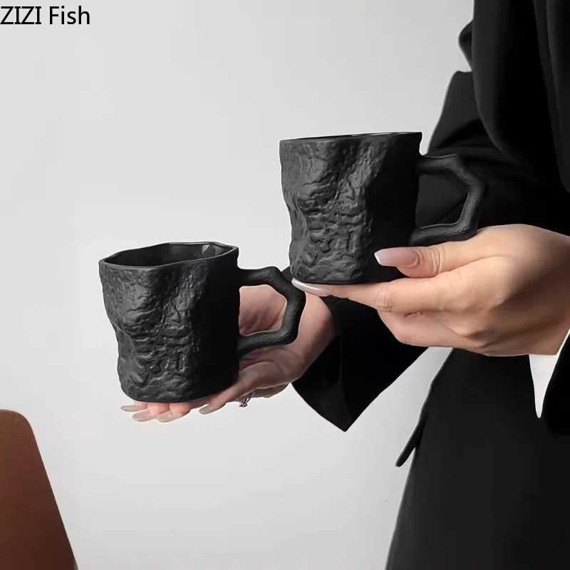 200ml Black Glass Mug Irregular Shaped Milk Cup Office Drinking Water Cup Household Goods Drinking Water Beverage Milk Cups Y251125