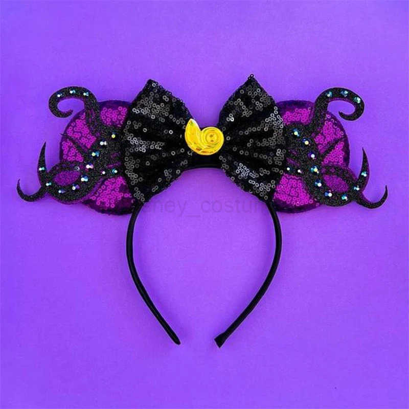 Disney 2024 Mickey Mouse Ear Headband Childrens Role Play Skull Hair Female Carnival Ghost Hair Accessories Girls Shining Bow Headband X250425