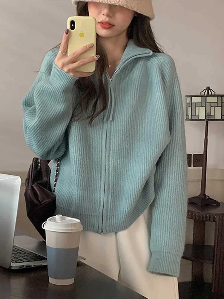 Zippers Sweater Cardigan for Women jacket tricots Coat Knit Outerwears Autumn Winter 2025 Woman Fashion Knitwears CardiganT251125