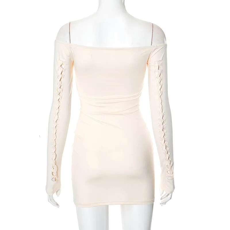 Dongdumaoyi Townlike Hole Weave Pleated Slim Bodycon Dress Women Off Shoulder Mini Summer Hollow Out Nightclub Sexy Party Dresses