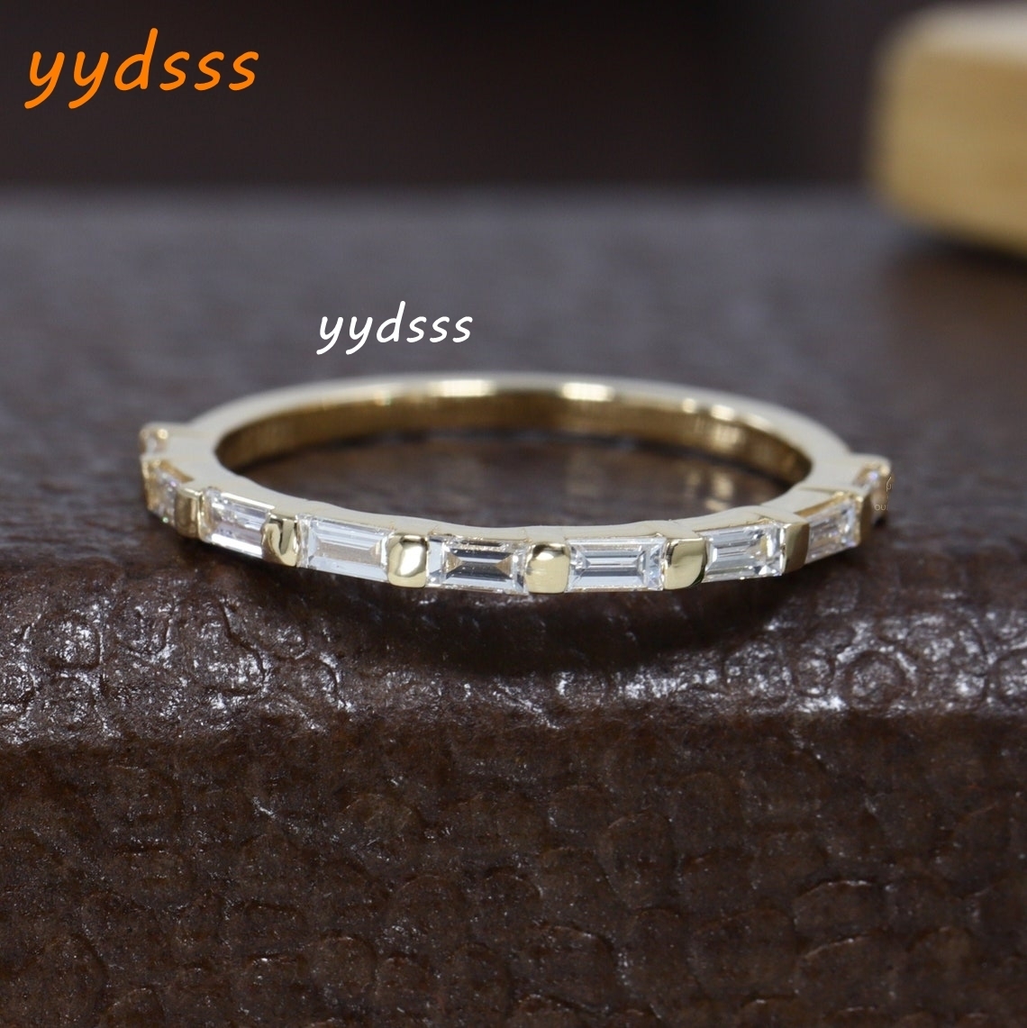 Jewelry Lab Diamond Half Eternity Band 18K Yellow Gold 3.0*1.5MM Baguette Matching Ring Gold Ring Wedding Band Ring For Women