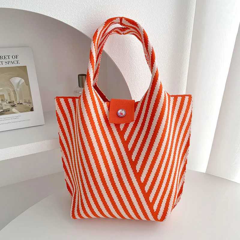 New striped knitted mini handbag womens casual shoulder bag student handbag retro commuting bucket money bag 28x18cm W250421