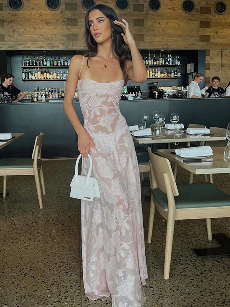 Dongdumaoyi Townlike Chiffon Elegant Long Maxi Dress Women Spaghetti Strap Summer A Line Bodycon Nightclub Sexy Party Dresses