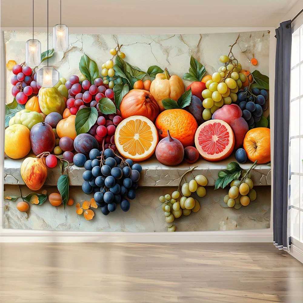 Vintage 3D Fruit Tapestries Wall Hanging-Living Room Bedroom Home Office Polyester Fabric Art Deco Ideal Gift for Fruit LoversM251125
