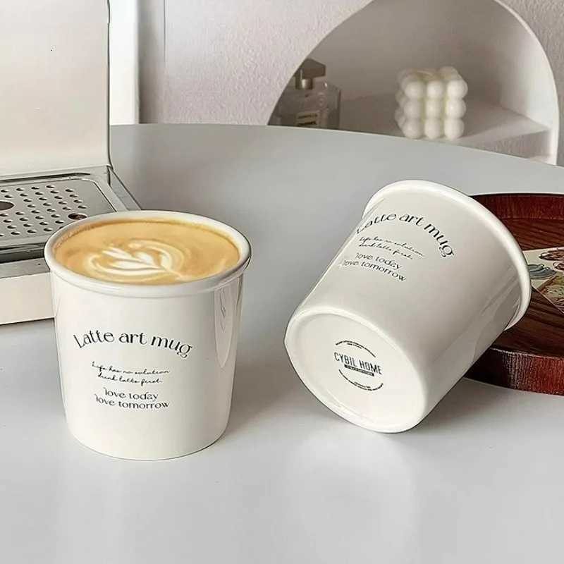 Paper Cup Shape Ceramic Mug Rolled Edge Coffee Mugs Nordic Style Letter Latte Ceramic Mugs Home Cafe Tools Y251125