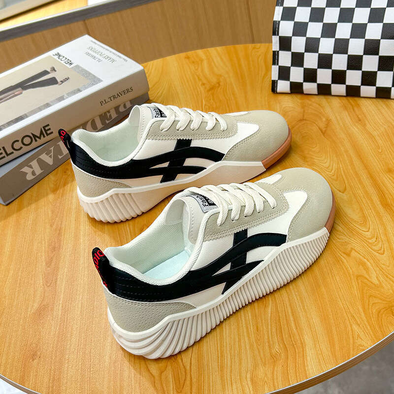 2025 Spring New Korean Ins Breathable White for Women, Low Top Casual Board Shoes, Thick soled Sponge Cake Shoes JH-6617