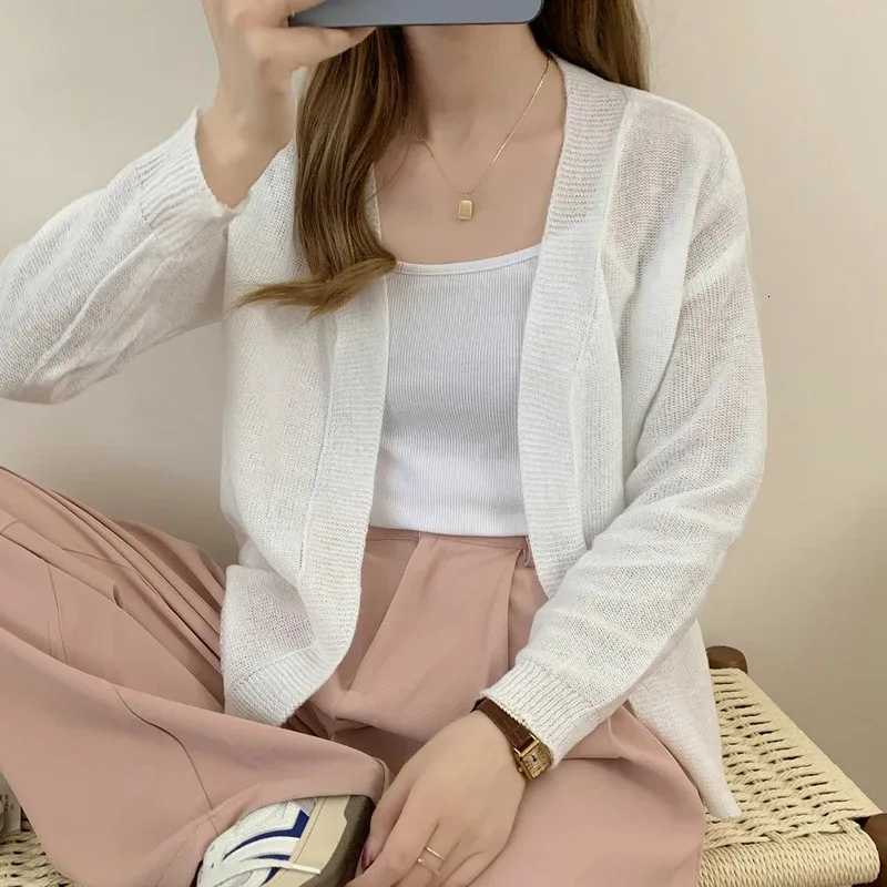 2025 Korean Style Thin Cardigan Casual Long Sleeve Women Sweater Elegant Knitted Jackets Autumn Solid Color Top Sweet KnitwearT251125