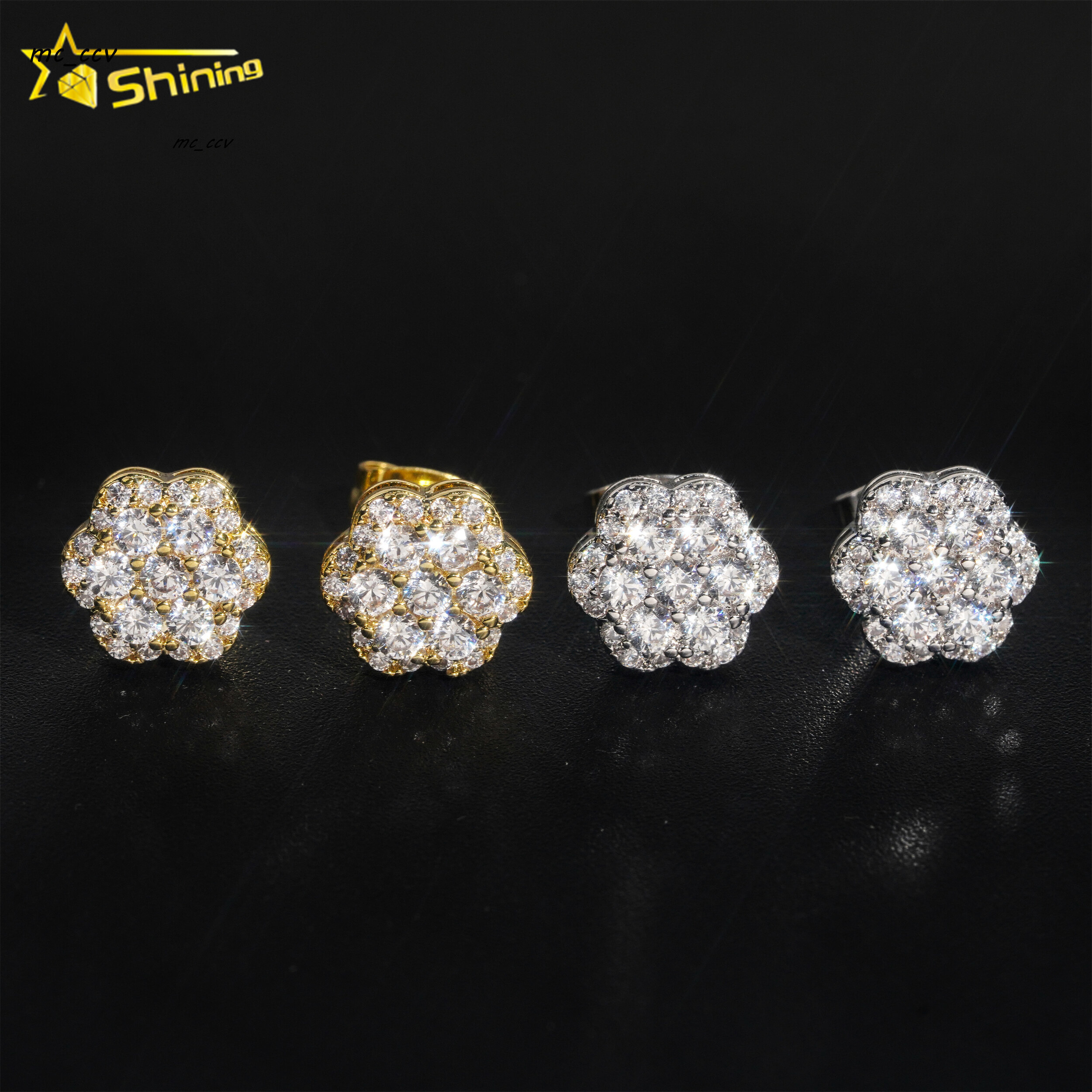 Hip Hop Jewelry 925 Sterling Silver Diamond Hip Hop Moissanite Earring Flower Earring VVS Moissanite Stud Earrings