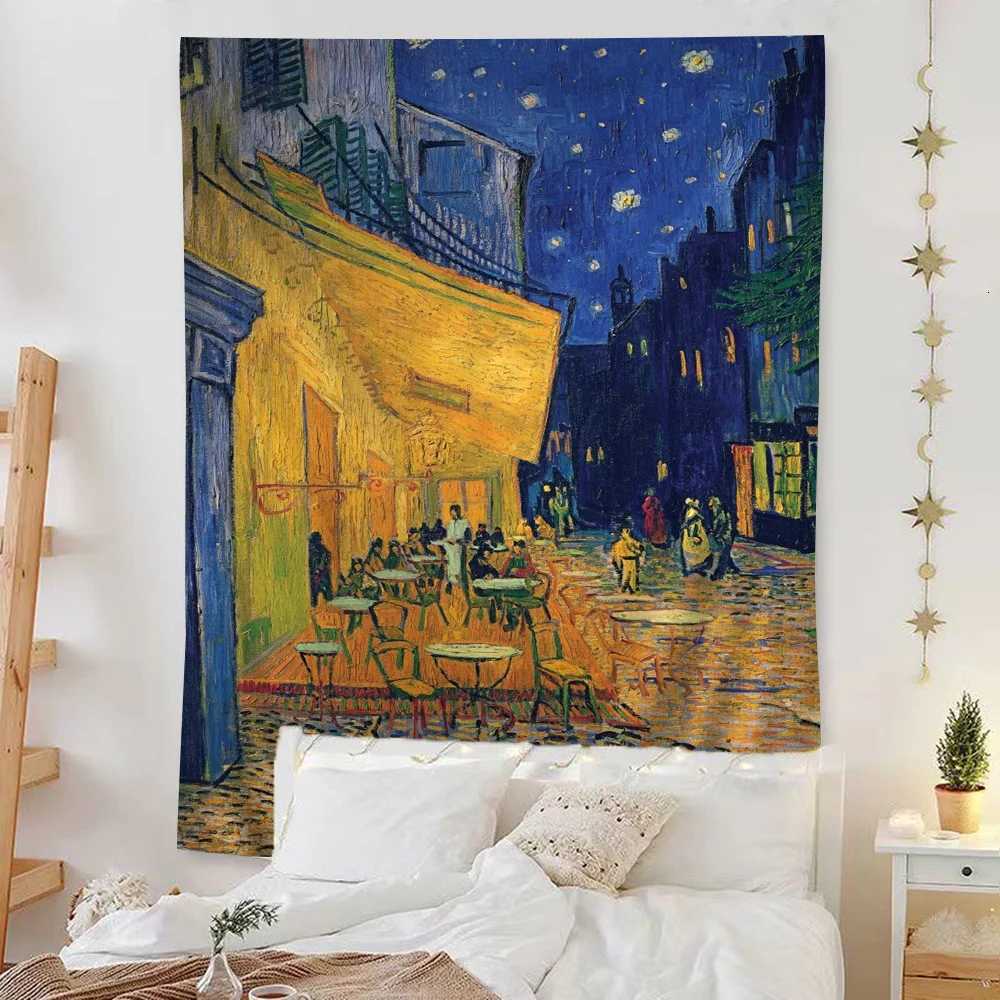 Van Gogh Oil Painting Works Anime Tapestry Hippie Flower Wall Carpets Dorm Decor Cheap Hippie Wall HangingM251125