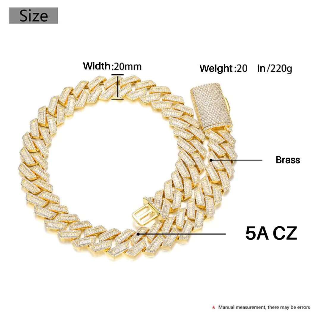 20mm Long Clasp Mixed CZ Diamond Cuban Link Chain Iced Out Rhombus Hip Hop Necklace for Men 18K Gold Plated Brass Bling Jewelry