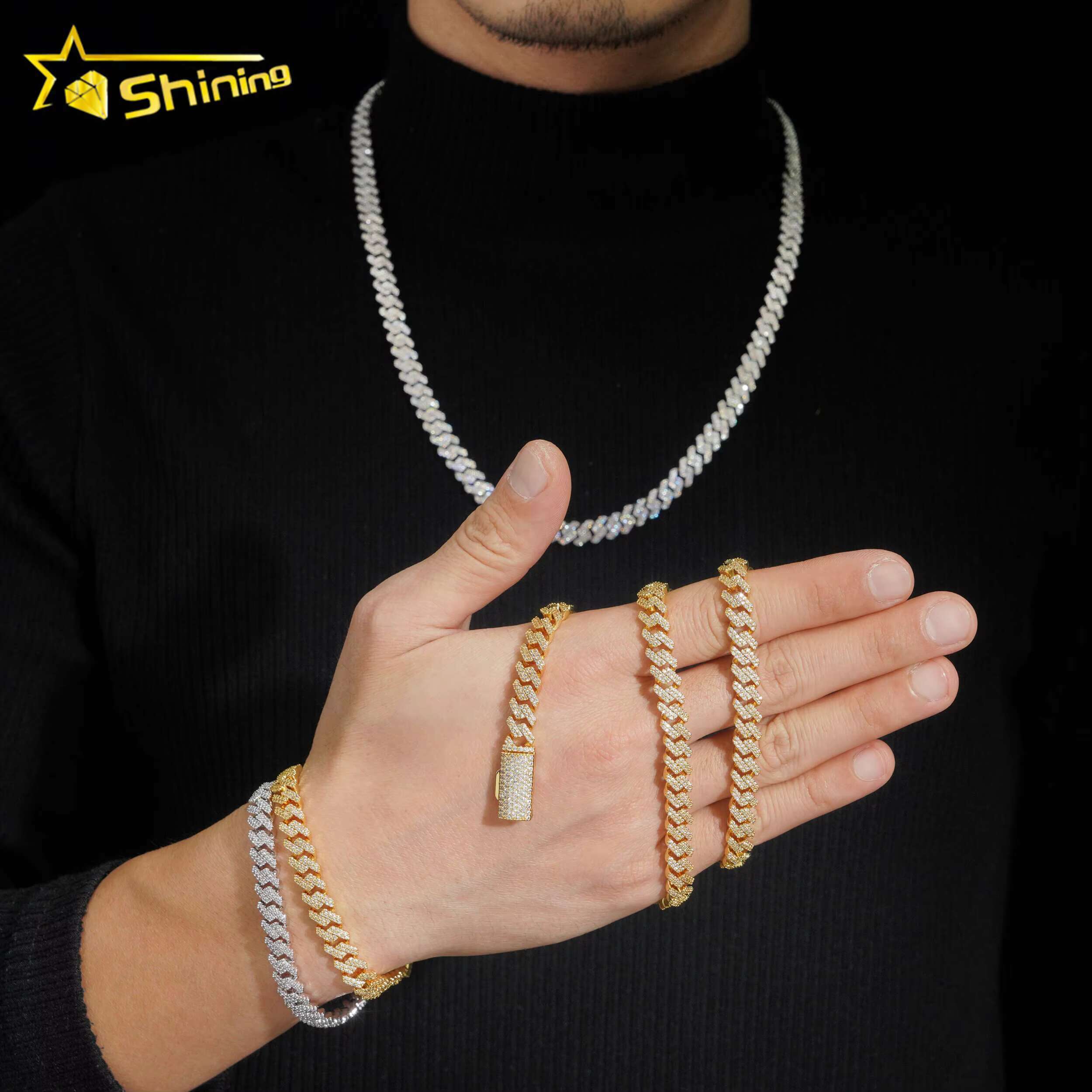 Hip Hop Jewelry Rapper Fashion Cuban Necklace 18K Gold Plated 8MM Brass Moissanite Diamond Cuban Link Chain