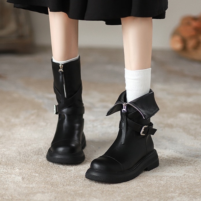 Women's Popular Mid - calf Boots in Maillard Style 2025 New style Thick - soled Martin Boots Retro Thick soled Fashion Boots for Summer and Autum