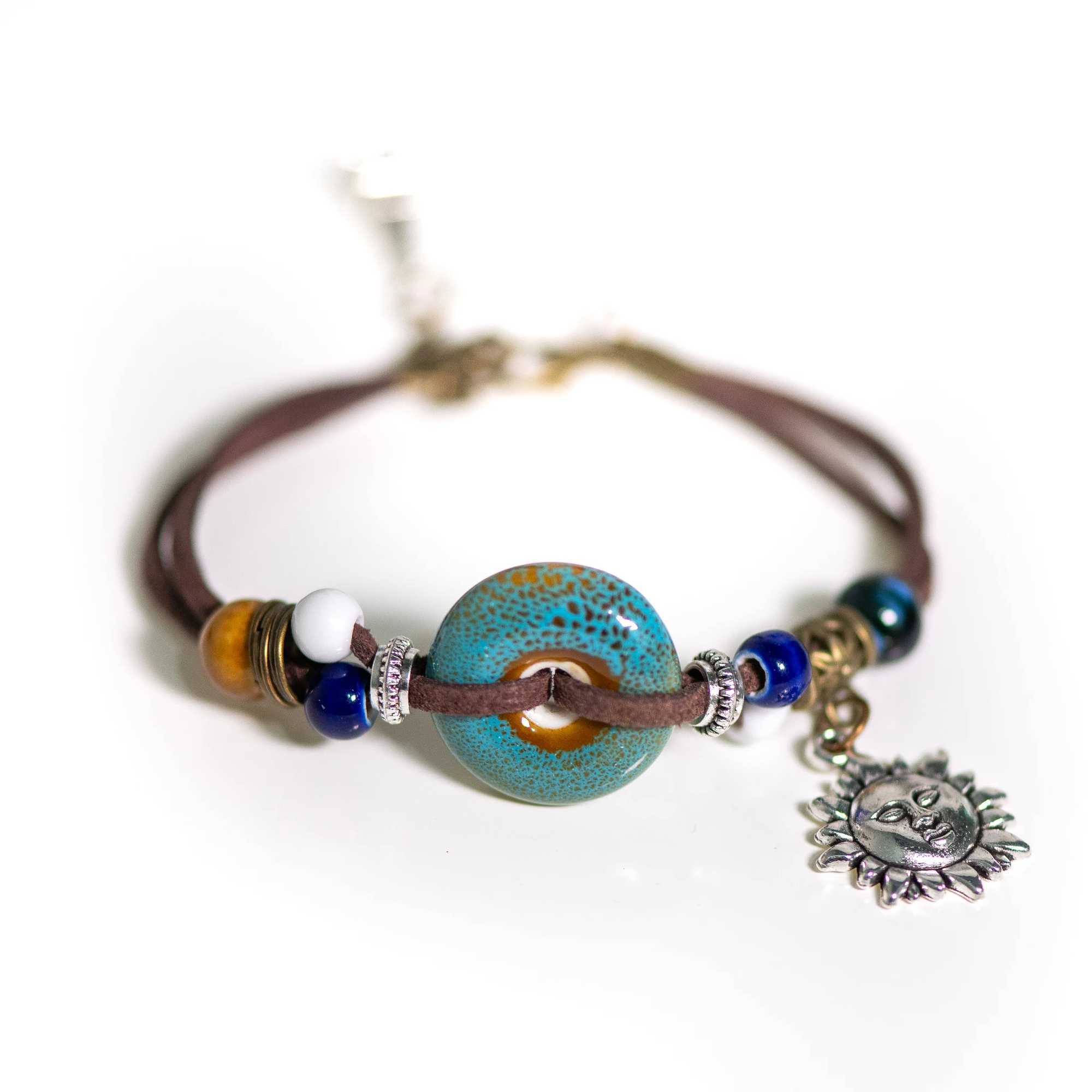 Bohemian Ceramic Sun Bracelet with Adjustable Chain Handcrafted Velvet and Alloy Design J251125