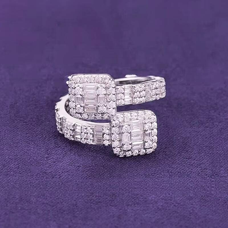 Hip Hop Mens Womens 925 Sterling Silver VVS Moissanite Cluster Split Shank Baguette Ring Fine Jewelry Passed Diamond Tester