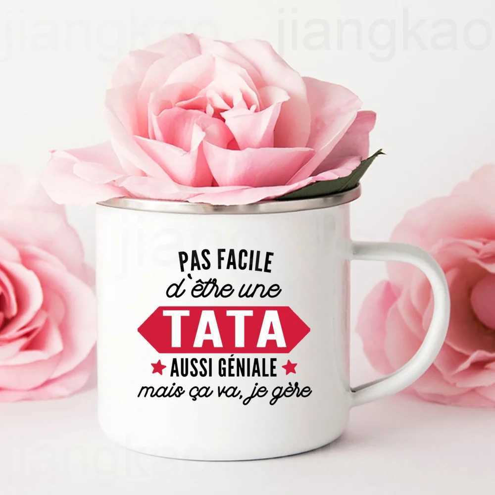 Super Tata Rainbow French Printed Enamel Cup Coffee Mug Drinks Milk Cups Camping Mugs Best Birthday Holiday Gift for Auntie Aunt Y251125