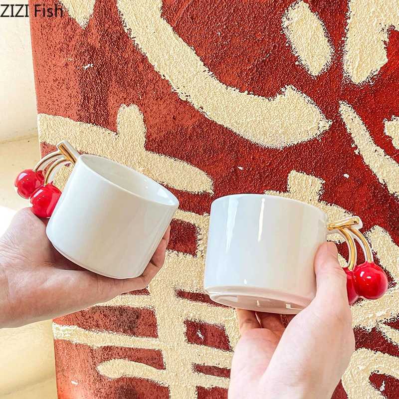 Creative Cherry Handle Mug White Ceramic Cups Dining Table Coffee Mugs Afternoon Tea Teacup Water Cup Fruits Juice Container Y251125