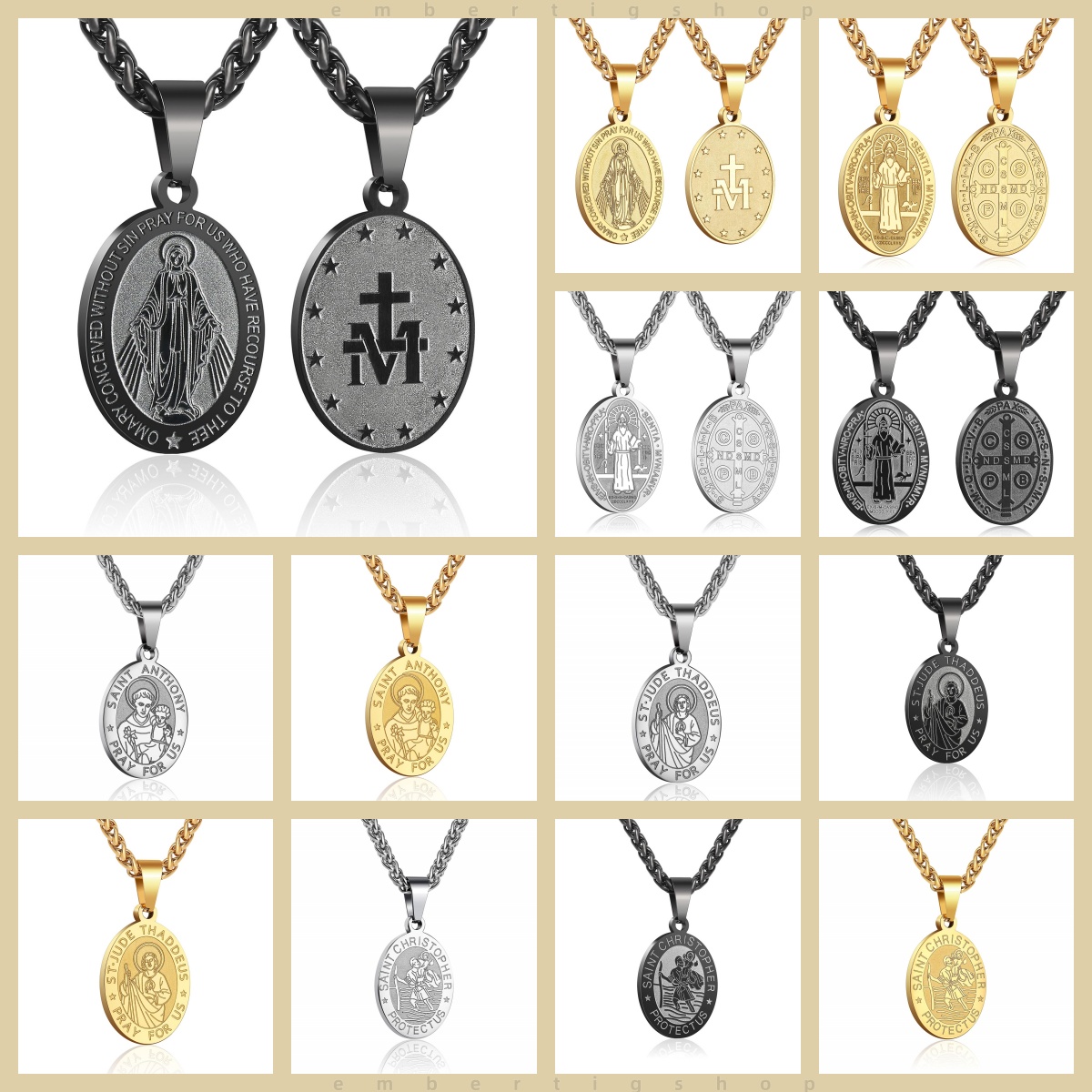 Double-sided Portrait Medal Cross Stainless Steel Pendant Necklace for Men and Women Y2K necklace men moissanite chain designer necklace designer jewe