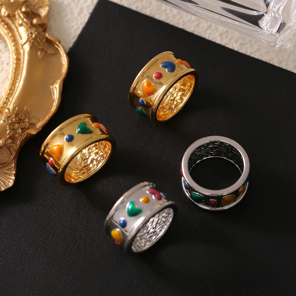 Colorful Heart Stainless Steel Rings For Women Trend Enamel Womens Ring Jewelry Woman Wedding Gift 250425