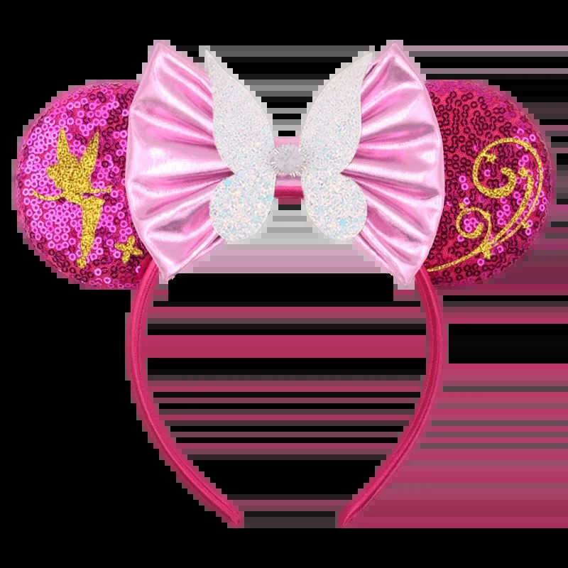 Disney Tinker Bell Headband Mickey Mouse Earbands Baby Girls Womens sequins Bow Childrens hair accessories Childrens hair X250425