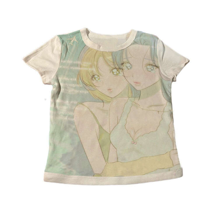 Personalized cartoon anime printed round neck women's spring and summer hot girls slim fit fashion Y2K top