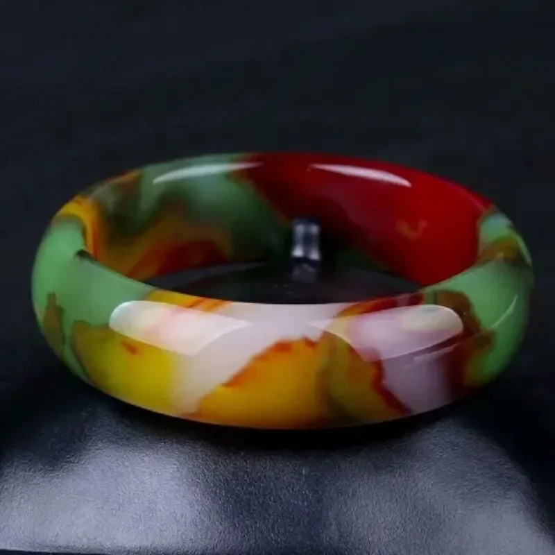 ColorfulJadeBraceletFatSisterBraceletChickenBloodFloatingFlowers Gobi Jade WidenThicken Jade Bracelet Floating Flowers Bracelet 250424