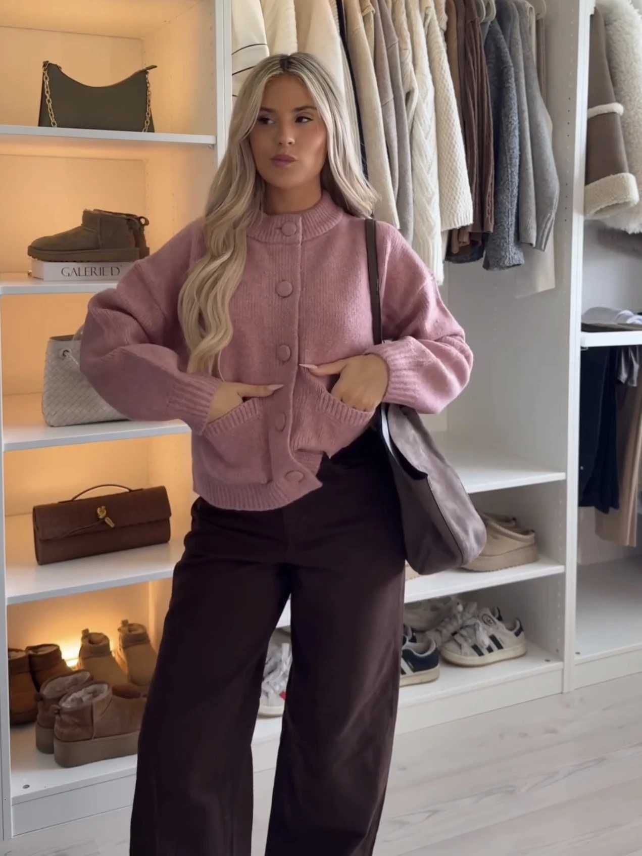 Pink Long Sleeve Knitted Short Women Cardigan Autumn Causal O-neck Single Breasted Women Sweater Winter Solid Female KnitwearT251125