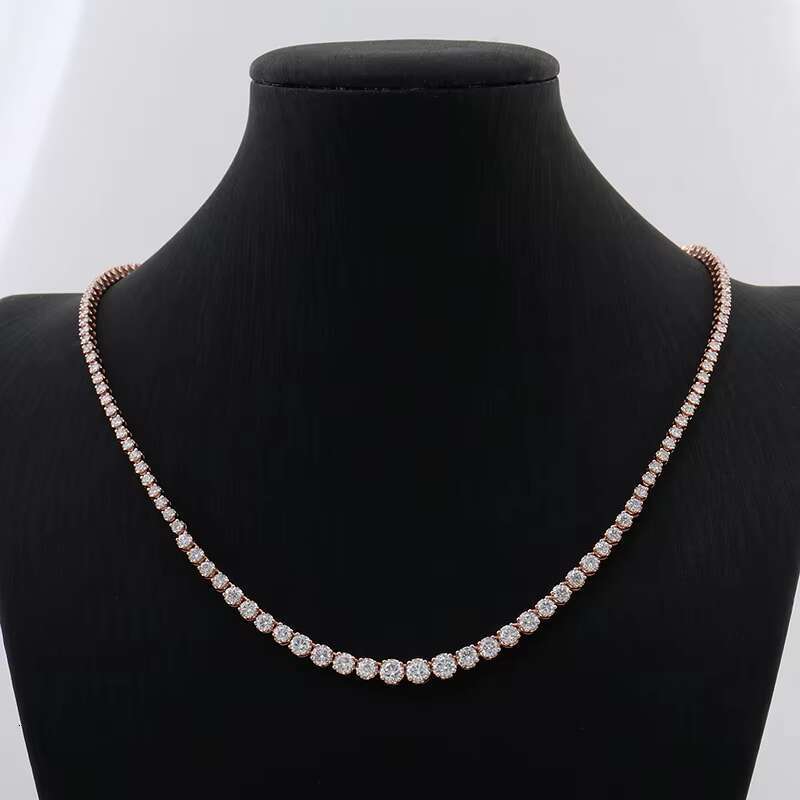 Fine Jewelry Choker Necklaces Luxury Custom 14k Solid Gold Shining VVS Gradient Size Moissanite Diamond Tennis Chain
