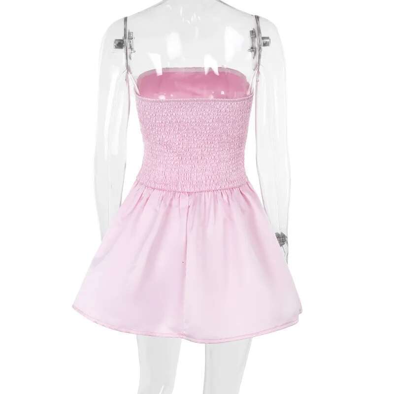 Dongdumaoyi Townlike Waist Wrap A Line Pleated Dress Women Strapless Mini Spring Summer Backless Nightclub Sexy Party Dresses