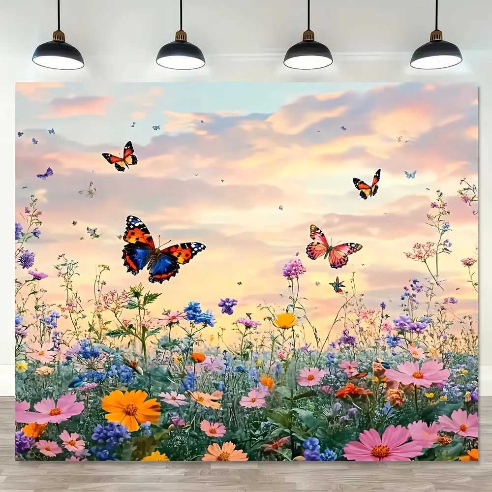 VIKAMA Dreamy Floral Butterfly Tapestry Orange Blossom Cluster Living Room Feature Wall Girly-Style Theme Room DecorM251125