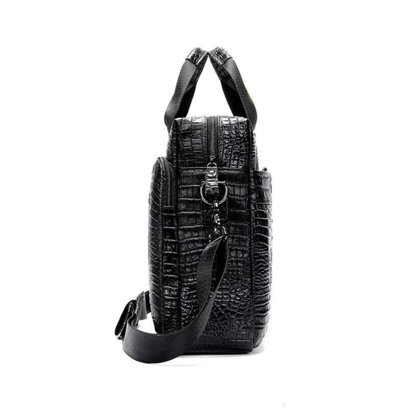 Genuine Leather Men's Bag, Business Briefcase, Crocodile Patterned Computer Handbag, Fashionable Single Shoulder Crossbody Bag